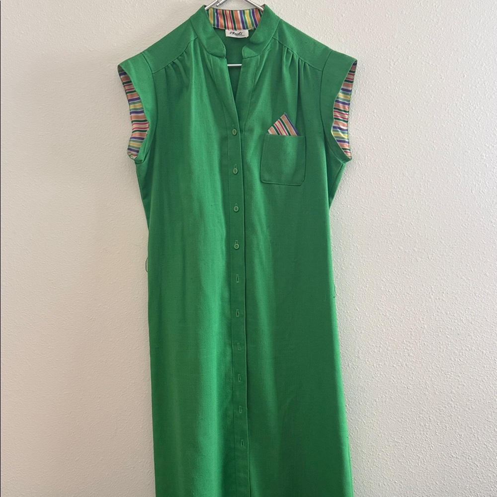 Pearl Bright Green Sleeveless Midi Dress with Striped Trim
